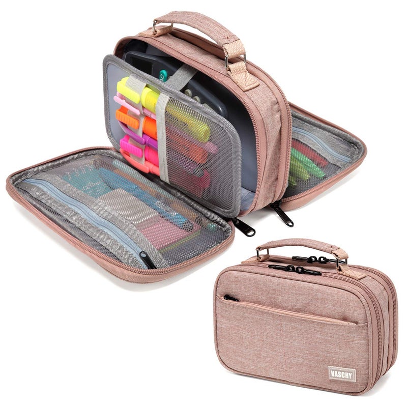 VASCHY Pencil Case, Large Pencil Pouch with Compartments for Middle School,Work,Office Pen Organizer Holder School Supply Pink - Image 1